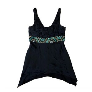 Spenser Evening Plunge Top with Sequins, Size 6, Black